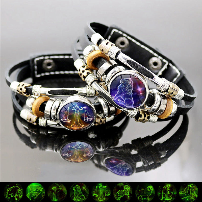 ๐ Wear Your Destiny: The 12 Zodiac Leather Bracelet ๐