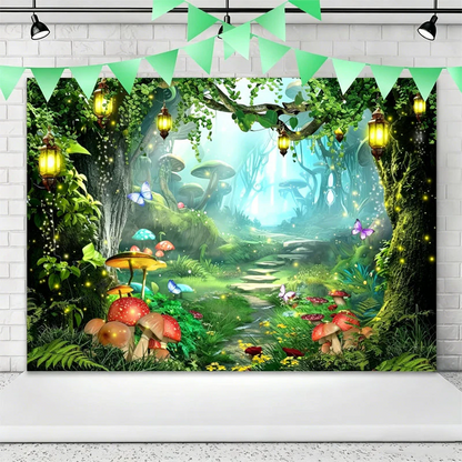 💥Flash Sale – Up to 50% Off! Magical Forest Floral & Butterfly Backdrop Banner — Outdoor Birthday Party Scene Decoration