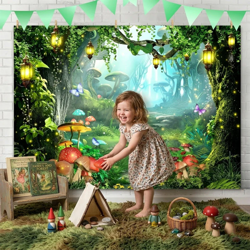 💥Flash Sale – Up to 50% Off! Magical Forest Floral & Butterfly Backdrop Banner — Outdoor Birthday Party Scene Decoration