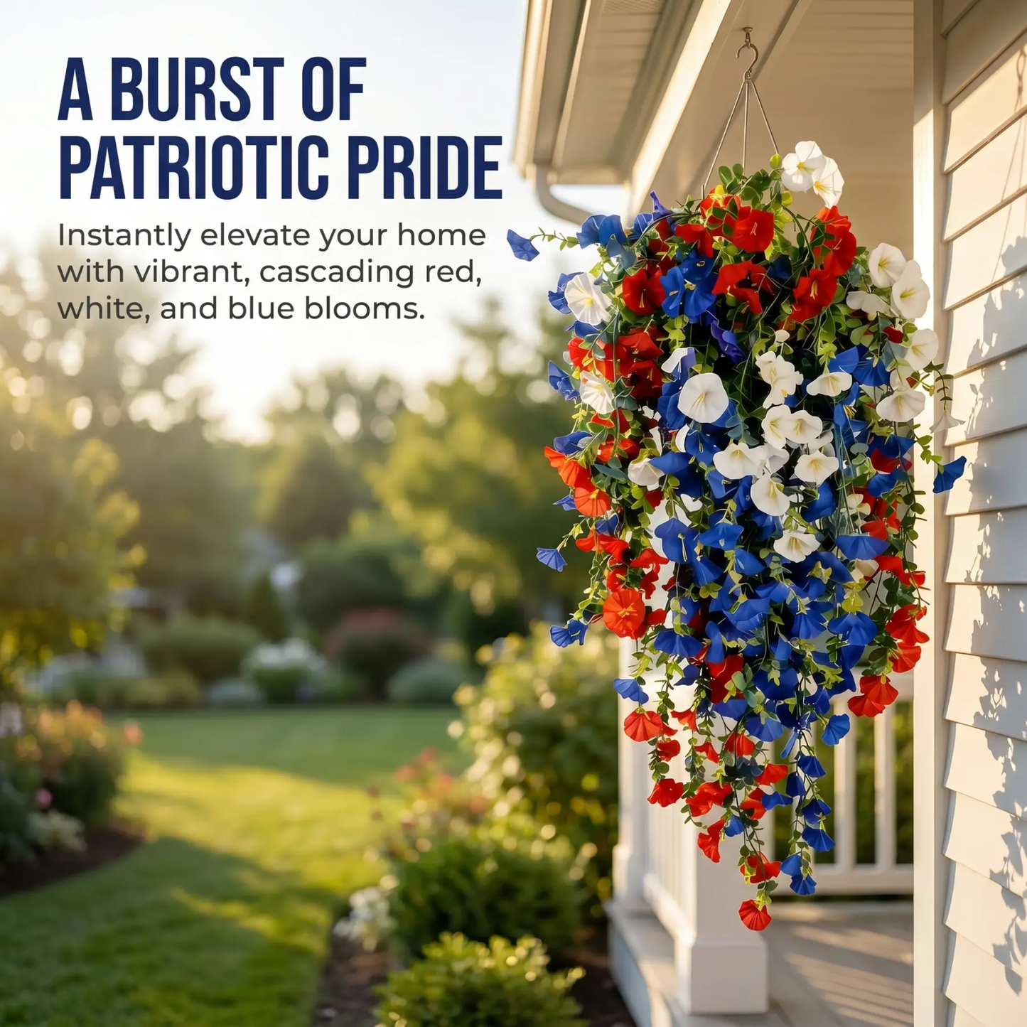 4th of July Decoration Tricolor Patriotic Artificial Flower with 3M LED light string,warm light Color,Button Remote Control