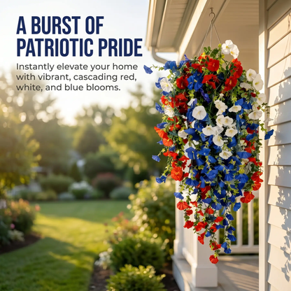 4th of July Decoration Tricolor Patriotic Artificial Flower with 3M LED light string,warm light Color,Button Remote Control