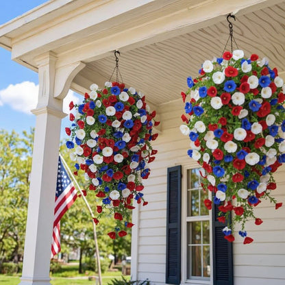 4th of July Decoration Tricolor Patriotic Artificial Flower with 3M LED light string,warm light Color,Button Remote Control