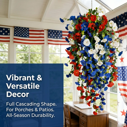 4th of July Decoration Tricolor Patriotic Artificial Flower with 3M LED light string,warm light Color,Button Remote Control