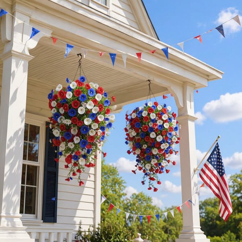 4th of July Decoration Tricolor Patriotic Artificial Flower with 3M LED light string,warm light Color,Button Remote Control