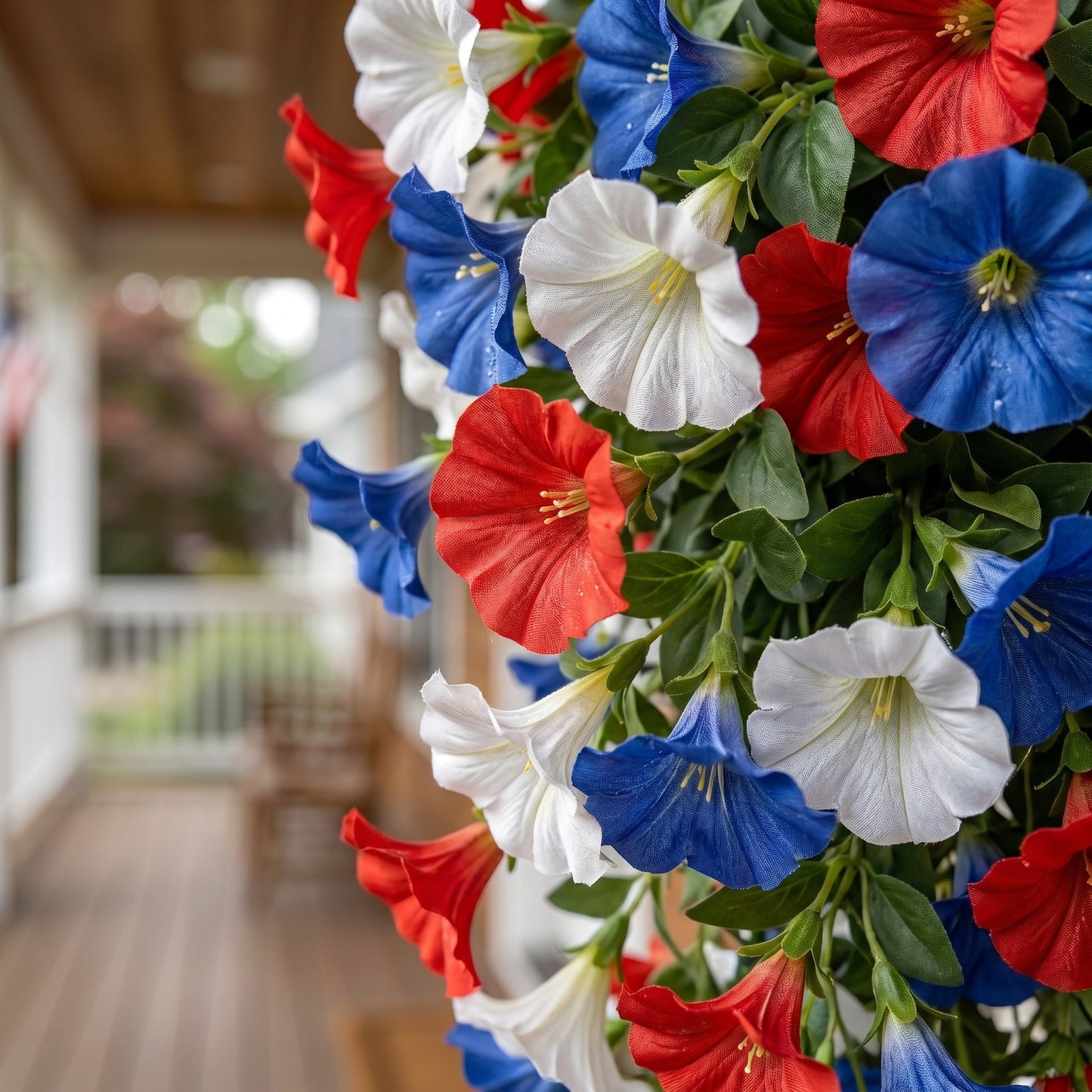 4th of July Decoration Tricolor Patriotic Artificial Flower with 3M LED light string,warm light Color,Button Remote Control
