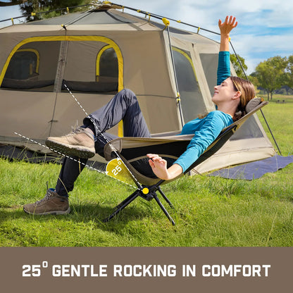 Portable, foldable camping chair, ideal for camping, hiking, backyard relaxation, fishing, and more. Supports up to 250 pounds and comes with a storage bag.