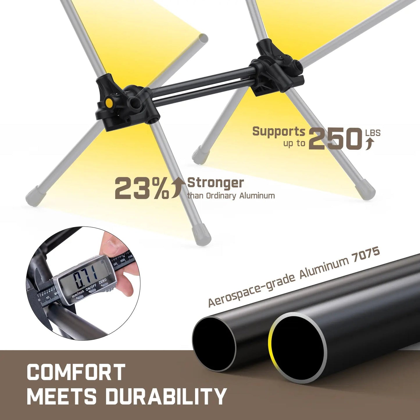 Portable, foldable camping chair, ideal for camping, hiking, backyard relaxation, fishing, and more. Supports up to 250 pounds and comes with a storage bag.