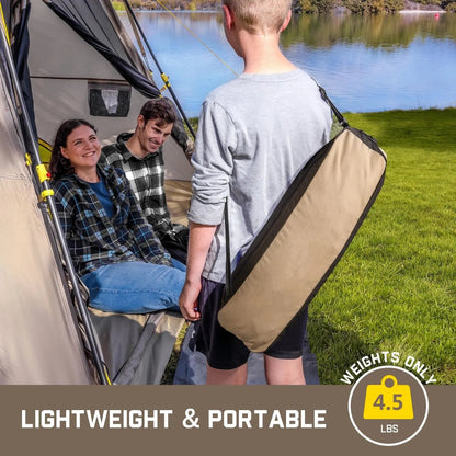 Portable, foldable camping chair, ideal for camping, hiking, backyard relaxation, fishing, and more. Supports up to 250 pounds and comes with a storage bag.