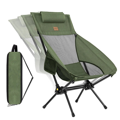Portable, foldable camping chair, ideal for camping, hiking, backyard relaxation, fishing, and more. Supports up to 250 pounds and comes with a storage bag.